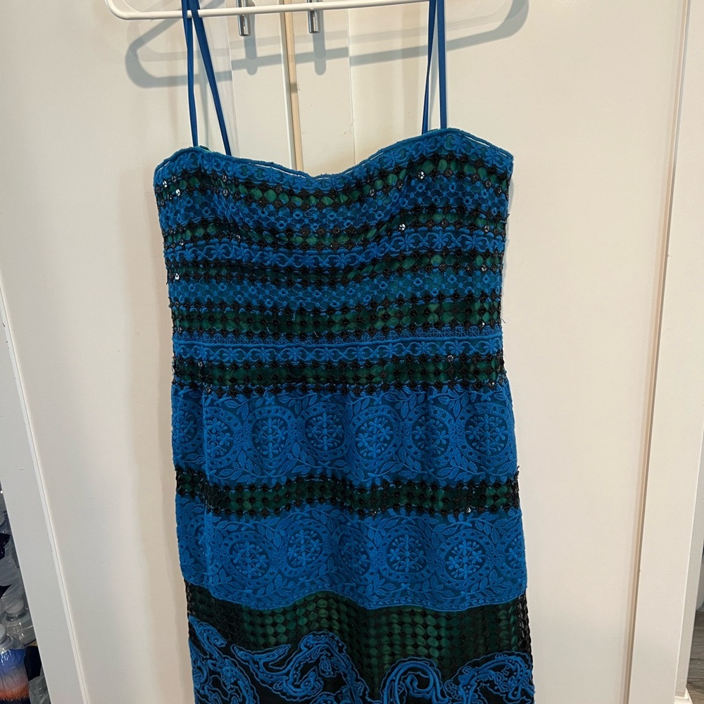 BCBGMaxAzria Blue and Black Strapless Dress